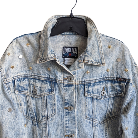 DAKOTA BLUE Vintage 80's Studded Beaded Fringe Cropped Light Wash Denim Jacket - Picture 3 of 14